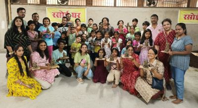 बच्चों ने दिया बाल गजानन को आकार, बोले गणपति बप्पा मोरया